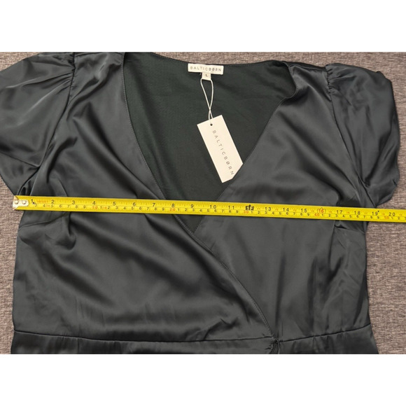 Baltic Born Krystal Deep Blue Satin Short Sleeve Maxi Wrap Gown Size Large NWT - Picture 6 of 10